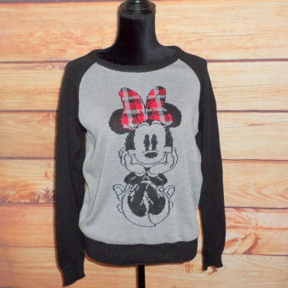 NWOT Disney Minnie Mouse Gray Black Sweater